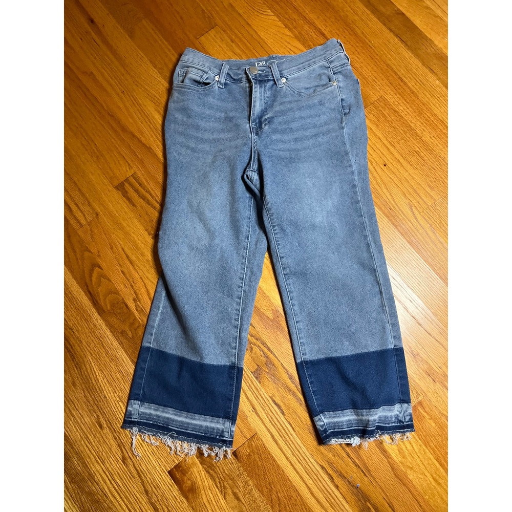 D2 Diane Gilman Jeans Cropped Wide Leg Colorblock Frayed Hem Denim Size 6P